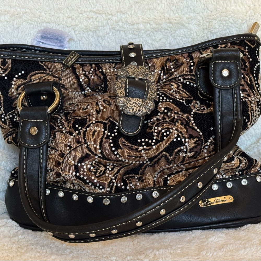 Montana West Black and Gold Shoulder Bag with Intricate Design